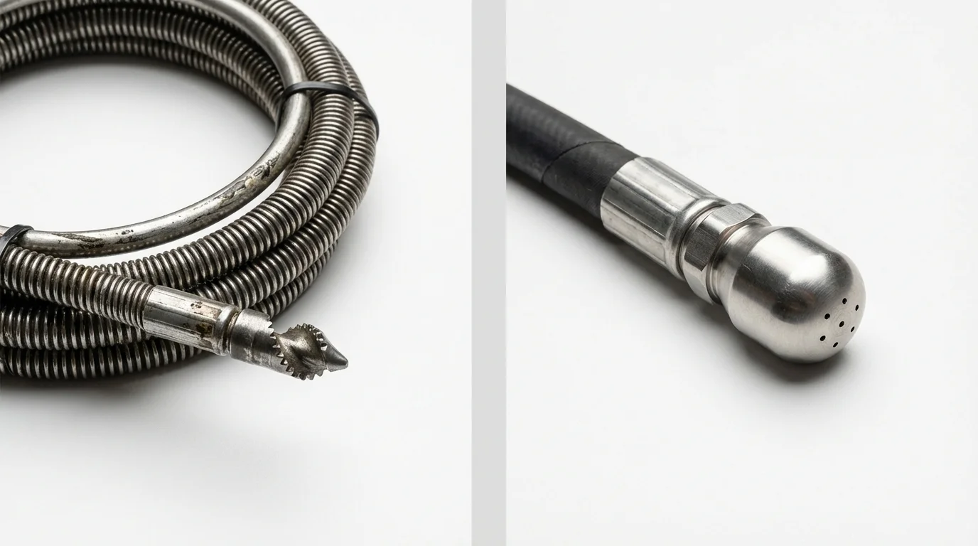 Drain snake cable and hydro jetting nozzle used for drain cleaning in Bozeman, MT