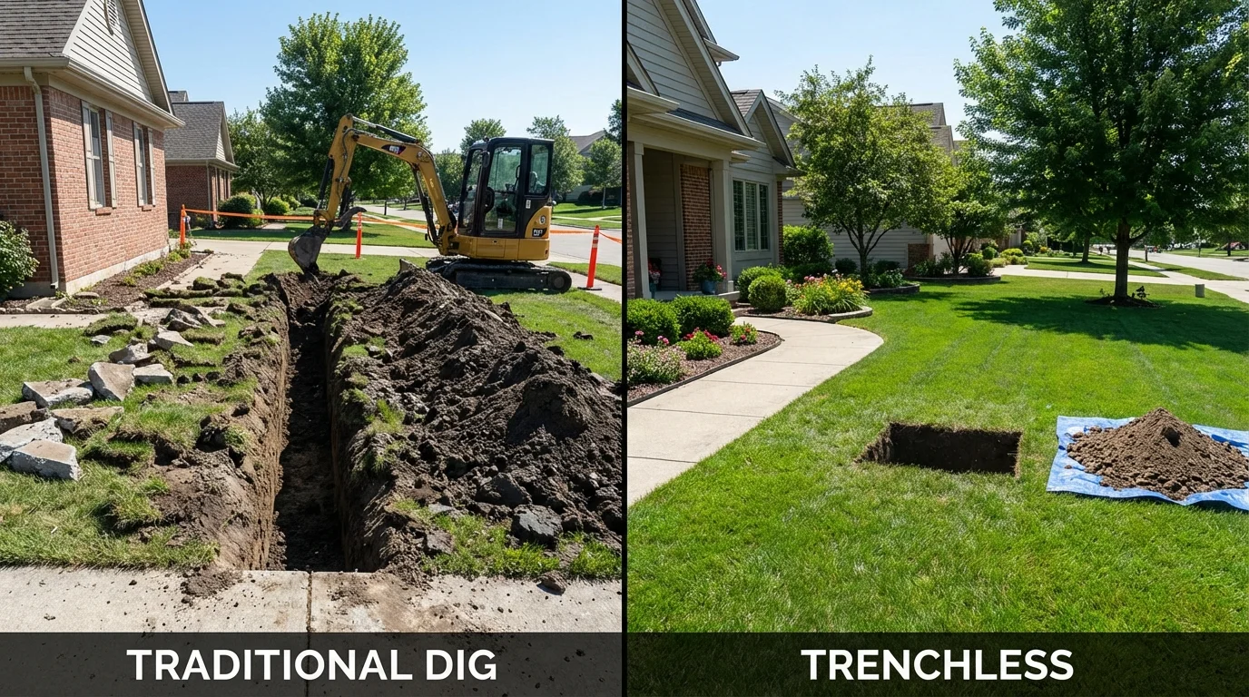 Trenchless sewer repair with minimal yard damage versus traditional excavation in Bozeman, MT